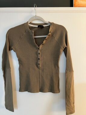 Rag & Bone Olive Waffle Henley Long-Sleeve Top